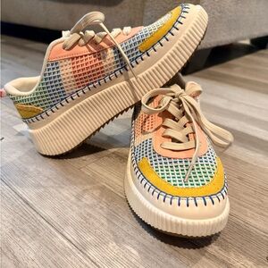 Nicole Miller New York Brita Mixed Media Platform Sneakers Women’s 8.5 Patchwork